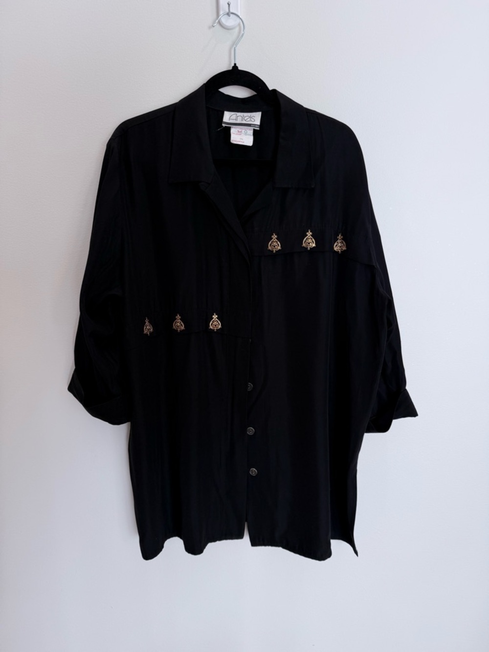 Vintage Antels Black Button Down Shirt Whimsigoth Witchy Emo Grunge Size 16